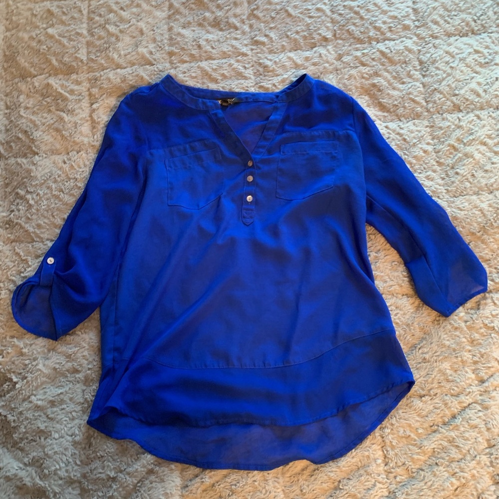 Express Royal Blue Long Sleeve Henley Blouse